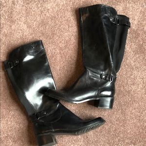 Black leather tall boots